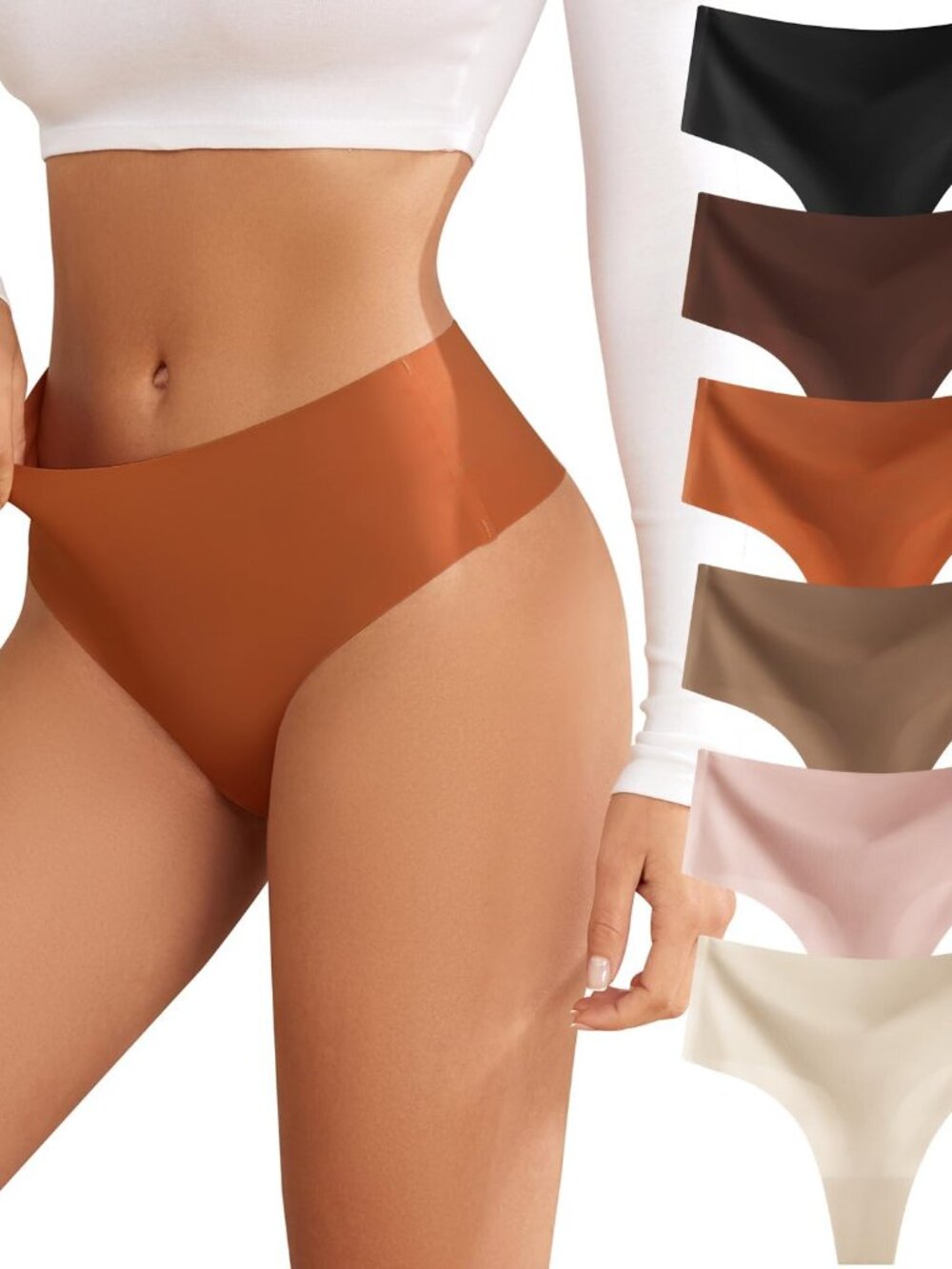 Breathable Seamless High-Waisted Thongs Six Pack - Perfect for Yoga & Everyday